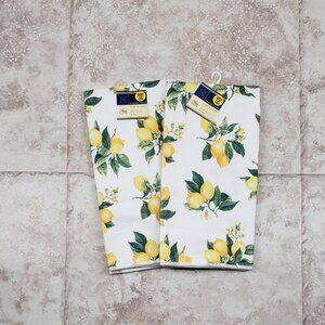 2 Dish Towel Heavy Weight Home Collection Kitchen Lemon Print 15" X 25"